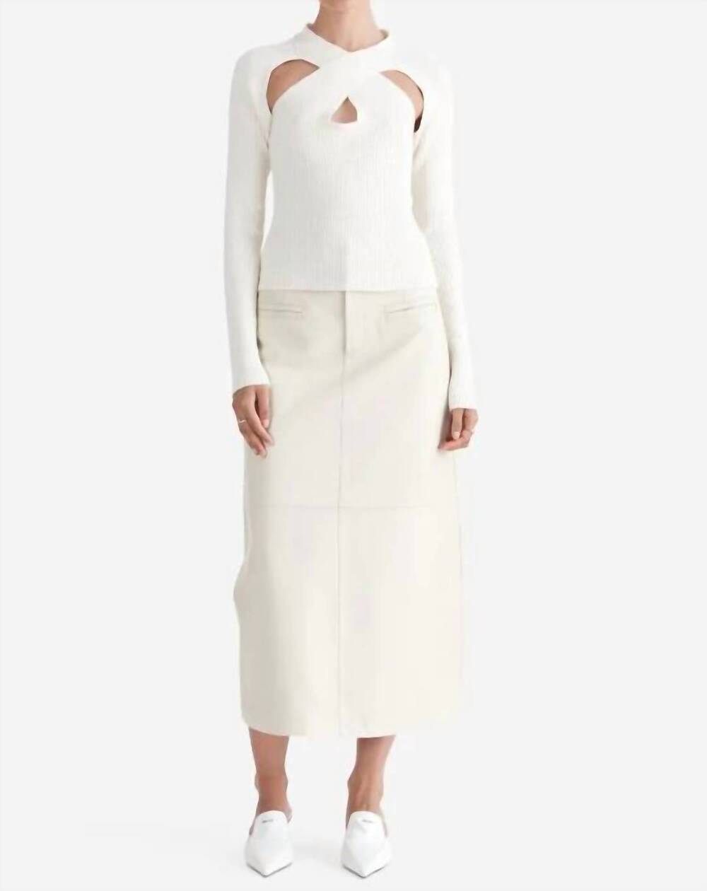 NEW ENA PELLY twist neck top in vintage white